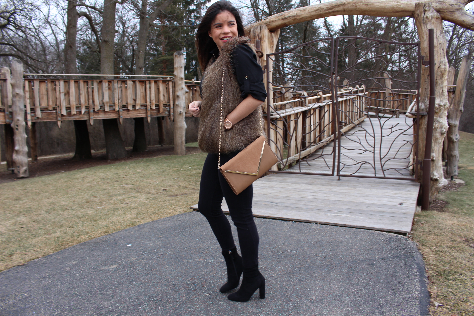 all black outfit for winter with pop of color by alejandra avila