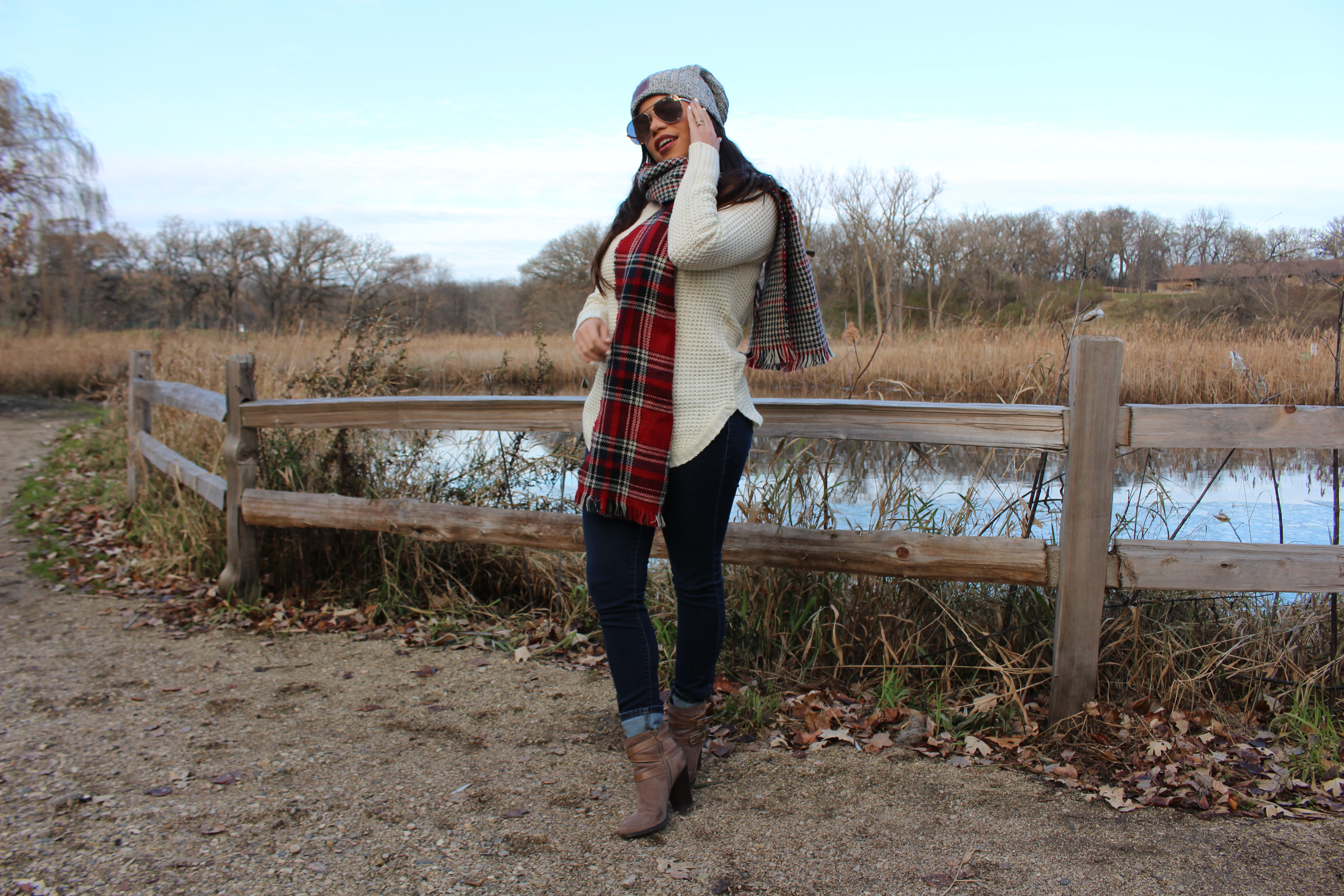 over sized scarf casual outfit just fab booties chunky sweater OOTD scarf details love your melon quay australis high key - by alejandra avila tufashionpetite